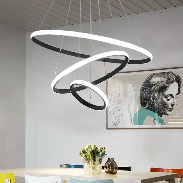 Lustre Led Noir diamètre 60cm 3 Couleurs de lumières B078B – Image 3