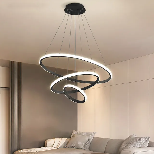 Lustre Led Noir diamètre 60cm 3 Couleurs de lumières B078B – Image 5