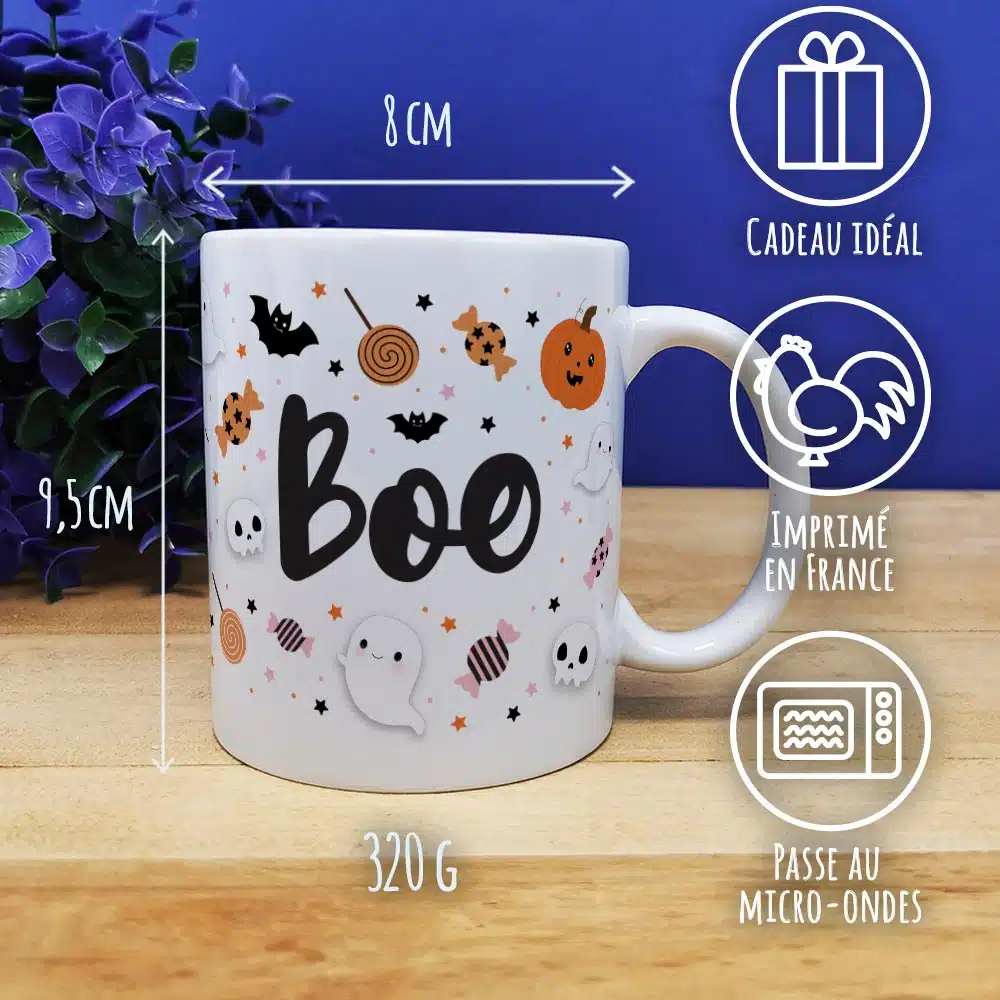 Mug Halloween Boo et ses bonbons Tarentules noires, dentiers et guimauves citrouille et tête de mort – Image 4