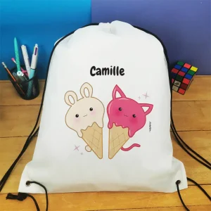 Sac à dos sport personnalisé : gym, piscine… – Glaces Kawaii – cadeau fille