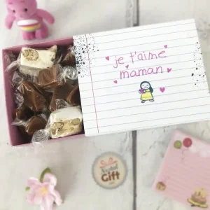 Boîte de 10 nougats tendres et 10 caramels au beurre salé – “Je t’aime Maman”