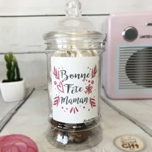 Bonbonnière maman – “Bonne fête maman” – 10x Nougats – 10x Caramel