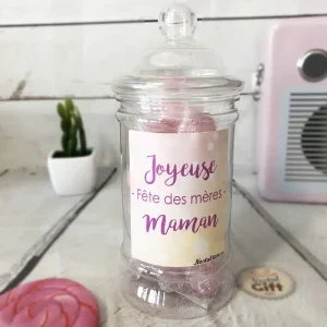Bonbonnière maman – “Joyeuse fête des mères” – 20 bonbons Cœur poudre