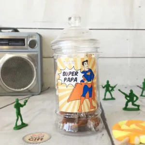 Bonbonnière papa – 10x Nougats- 10xCaramel – “Papa Super Héros”