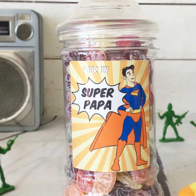 Bonbonnière Papa – 300g mix de bonbons anciens – “Super Papa” – Papa super héros – Image 2