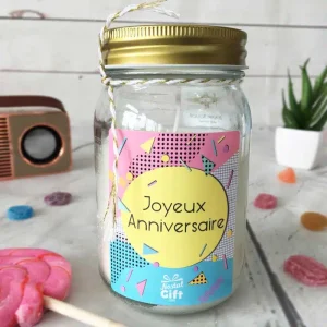Bougie Jar “Joyeux anniversaire” – Années 90 – Cadeau anniversaire
