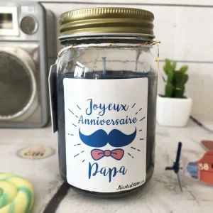 Bougie Jar “Joyeux anniversaire Papa” moustache – cadeau anniversaire papa