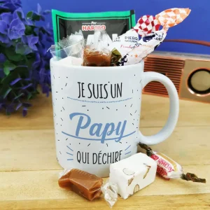 Mug bonbon années 60 “Je suis un papy qui déchire”