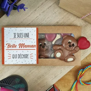 Oursons au chocolat au lait x3 “Je suis une belle maman qui déchire” – cadeau belle mère