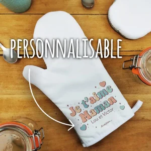 Manique de cuisine droite “Je t’aime maman” – cadeau personnalisable
