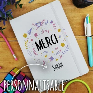Carnet “Merci” floral – cadeau personnalisé