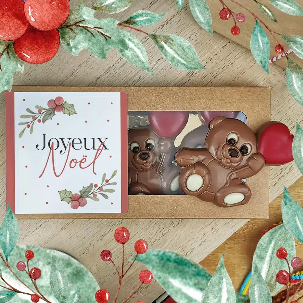 Oursons au chocolat au lait x3 “Joyeux Noël” – Cadeau Noël – Image 2