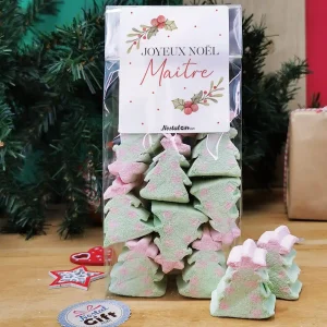 Sachet de guimauve sapin de Noël x 10 – “Joyeux Noël Maître” – Cadeau Noël