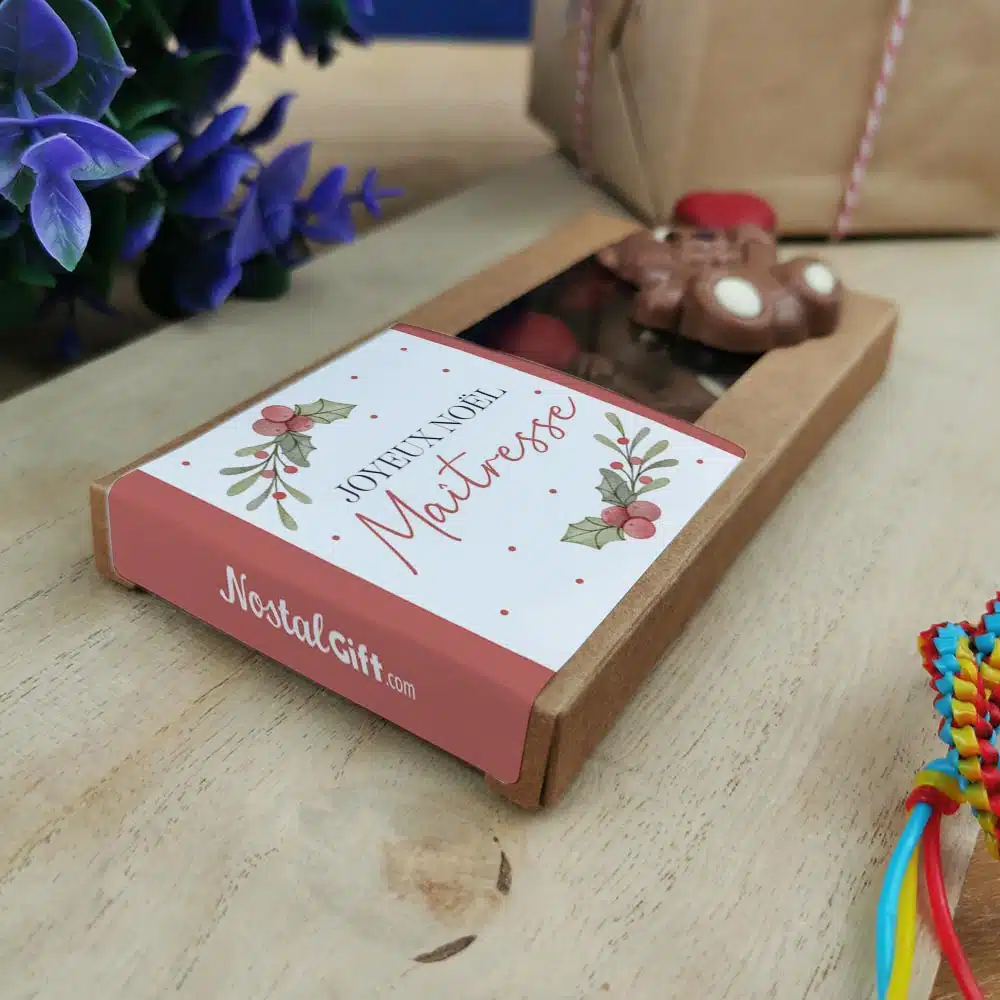 Oursons au chocolat au lait x3 “Joyeux Noël Maîtresse” – Cadeau Noël – Image 3