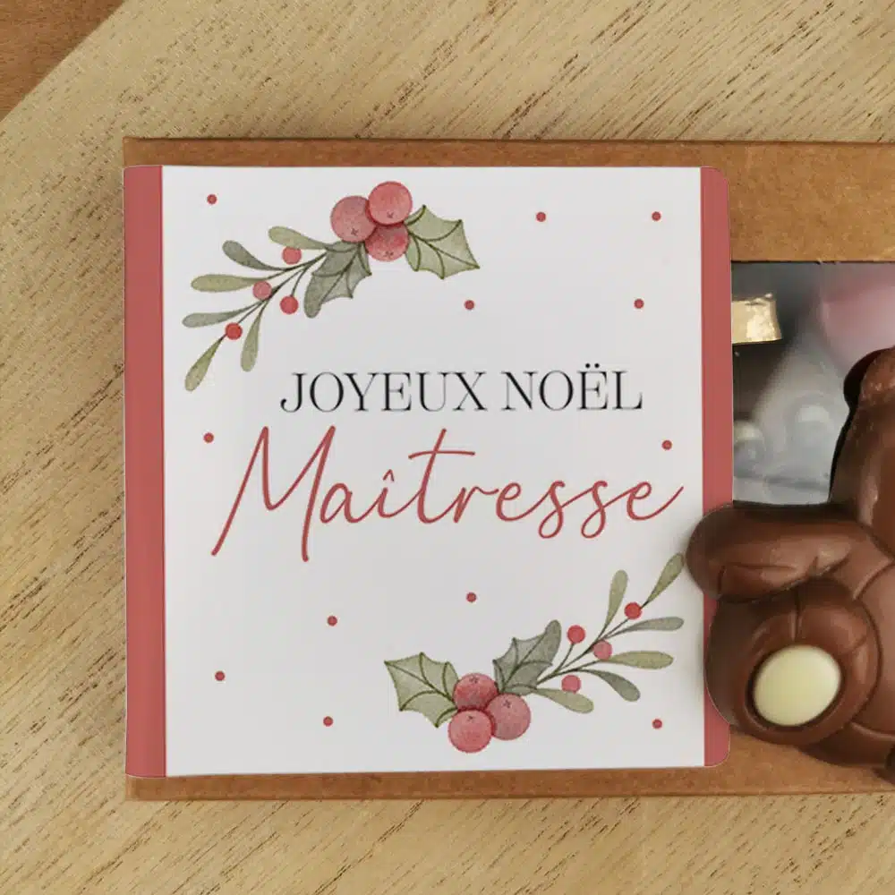 Oursons au chocolat au lait x3 “Joyeux Noël Maîtresse” – Cadeau Noël – Image 5