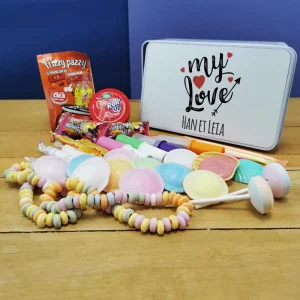 Coffret bonbons des années 80 “My Love”(Boîte en métal) – cadeau personnalisé
