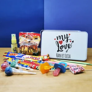 Coffret bonbons des années 90 “My Love” (Boîte en métal) – cadeau personnalisé