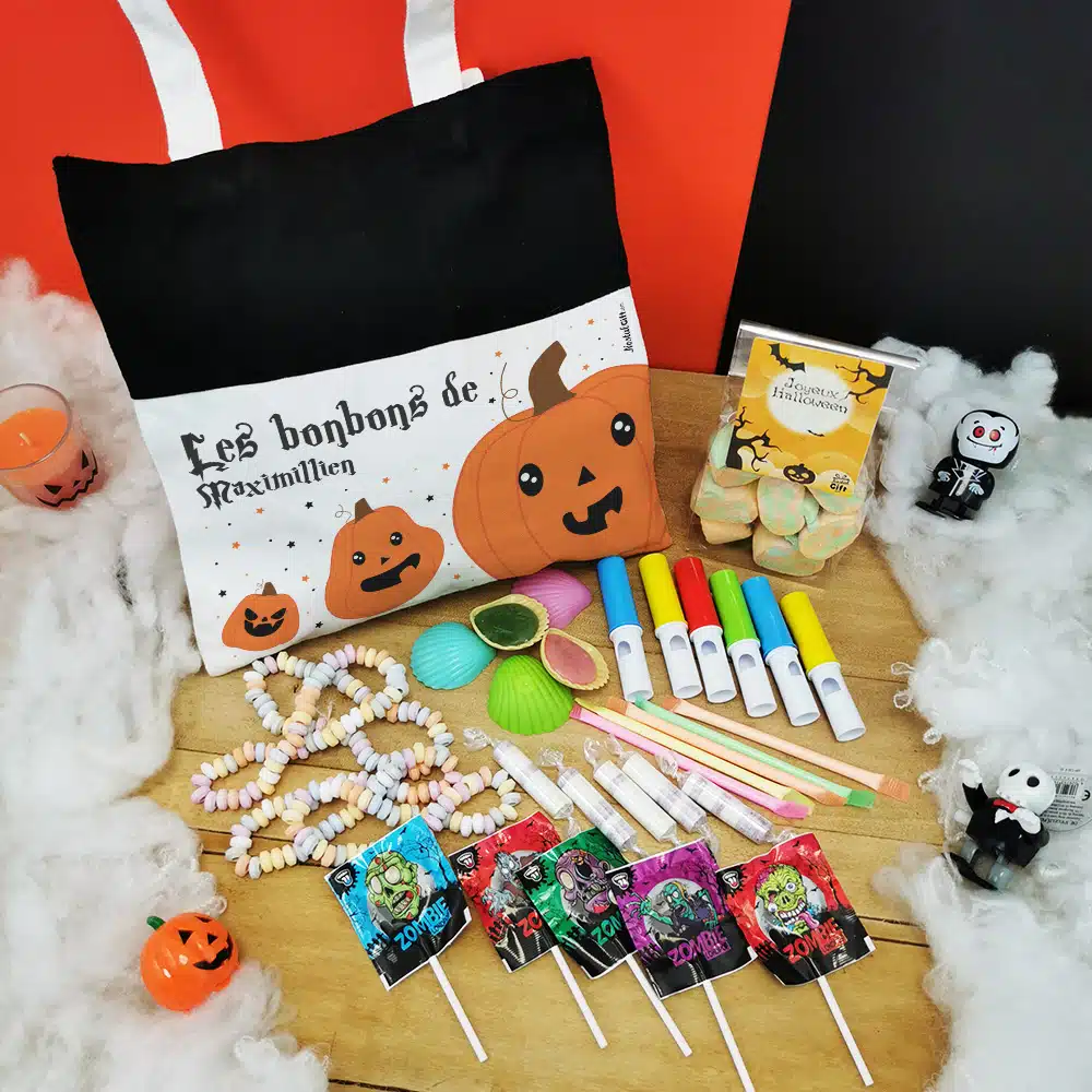 Sac Citrouille d’Halloween Personnalisé – “Les bonbons de …” rempli de bonbons – Image 2