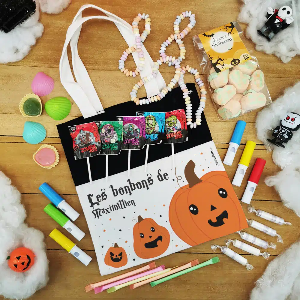Sac Citrouille d’Halloween Personnalisé – “Les bonbons de …” rempli de bonbons – Image 6