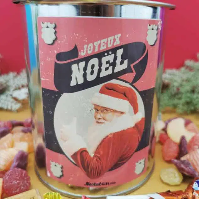 Coffret bonbon ancien : Boîte de conserve remplie de bonbons “Joyeux Noël” – Image 3