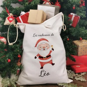 Hotte de Noël XXL personnalisée – “Les cadeaux de …” – Père Noël