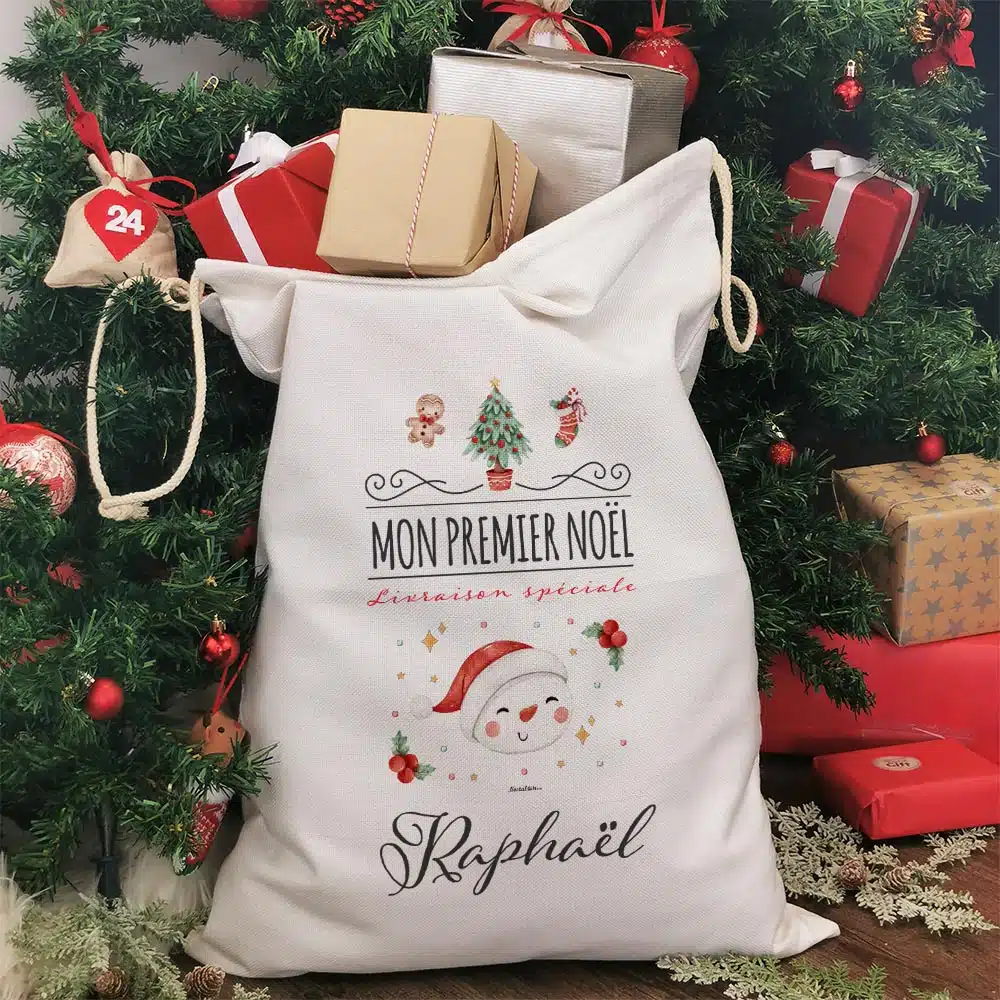 Hotte de Noël XXL personnalisée – Mon premier Noël – Bonhomme de neige – Image 2