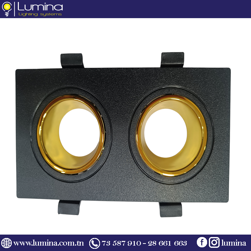 Spot encastrable polycarbonate orientable Carré Double Noir&Gold INDIRECTE S21-02-BK/GD